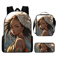 Ensemble de sacs d'école 3 en 1 à impression personnalisée Sacs d'école africains noirs pour garçons et filles Sac à dos à la mode pour enfants Sac à livres pour enfants
