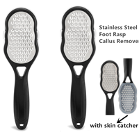 Râpes à pieds en acier inoxydable avec récupérateur de peaux mortes, éliminateur de callosités, râpe de pédicure, brosse exfoliante pour les pieds