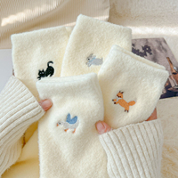 Calcetines de lana australianos Bioserica Era para invierno, calcetines de dormir con lindos bordados de animales, calcetines de felpa para estar en casa.