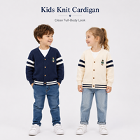 Kinder Frühling Herbst V-Ausschnitt Strickjacke 68% Baumwollmischung Bestickt Schulstil Gestreifter Lässiger Pullover Mantel für Jungen Mädchen