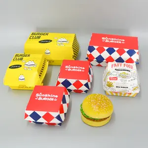 Özel baskılı geri dönüşümlü konteynerler ambalaj suşi kızarmış tavuk peynir kağıt Take Away gıda Burger Hamburger kutusu