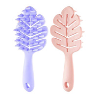 Brosse de bain Zhuoke modèle 958 double usage, exfoliante, à dents larges, pour nettoyage des cheveux, avec long manche creux, en plastique, forme de feuille, pour utilisation sèche ou humide