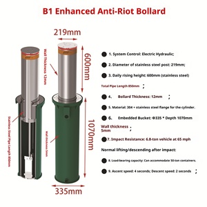 Dissuasore Idraulico Retrattile Completamente Automatico, Barriera Stradale Anti-Collisione per Ingressi Scolastici, Protezione di Sicurezza con Telecomando - Product Image 3