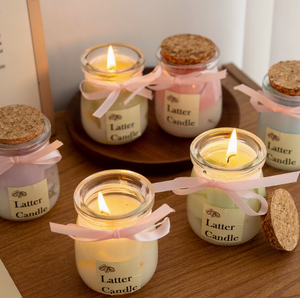 Candela Profumata Estetica con Logo Personalizzato, in Cera <span class=keywords><strong>di</strong></span> Gelatina e Soia, con Nastro Rosa, per Decorazione e Fragranza Domestica - Product Image 1