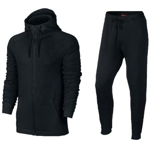 Mens Slim Fit Joggers quần đáy Hoody phòng tập thể dục hàng đầu màu đen đầy đủ màu đen áo thun thể thao Tracksuit - Product Image 1