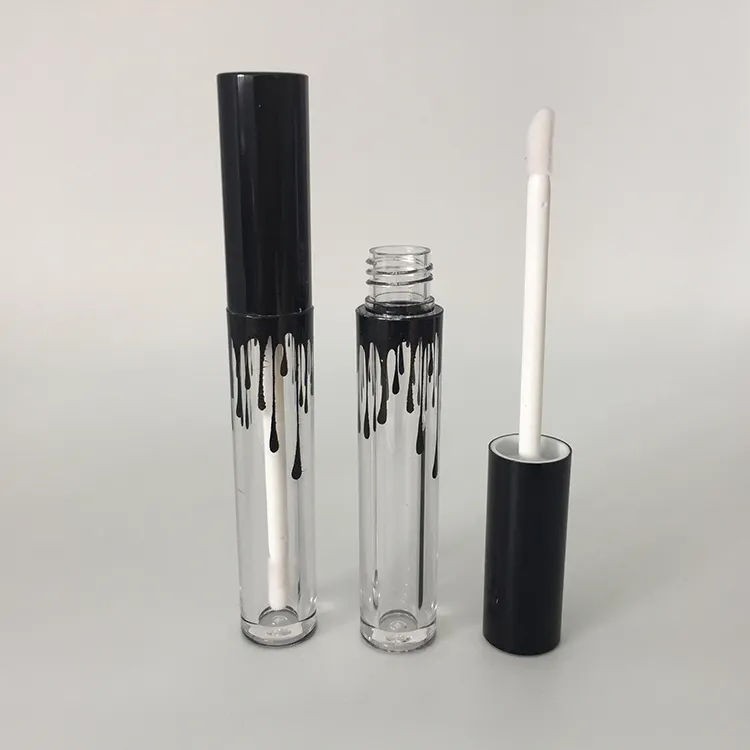 Tube rond noir à lèvres en plastique personnalisé, conteneur de 4ml, brillant à lèvres, étiquette privée, pièces