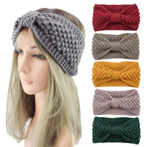 Winter Gestrickte Elastische Stirnbänder Turban Für Frauen Mädchen Stricken Haarband Häkeln Bogen Breite Stirnbänder