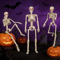 Squelette lumineux à yeux rouges pour Halloween, 90 cm, articulations réglables, décoration extérieure en plastique