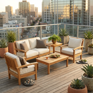 Luxury Teak Wood Outdoor Conversation Set with Slatted Center <b>Coffee</b> <b>Table</b> - Product Image 2