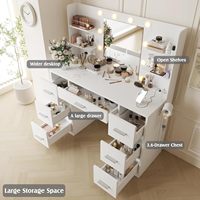 Miroir de coiffeuse en bois avec prise électrique, 10 lumières, 7 tiroirs, 3 modes de couleur disponibles, pour salon et chambre, blanc pur