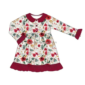 Floral Printing Christmas Girls Night Gowns Long Sleeve Kids Dress