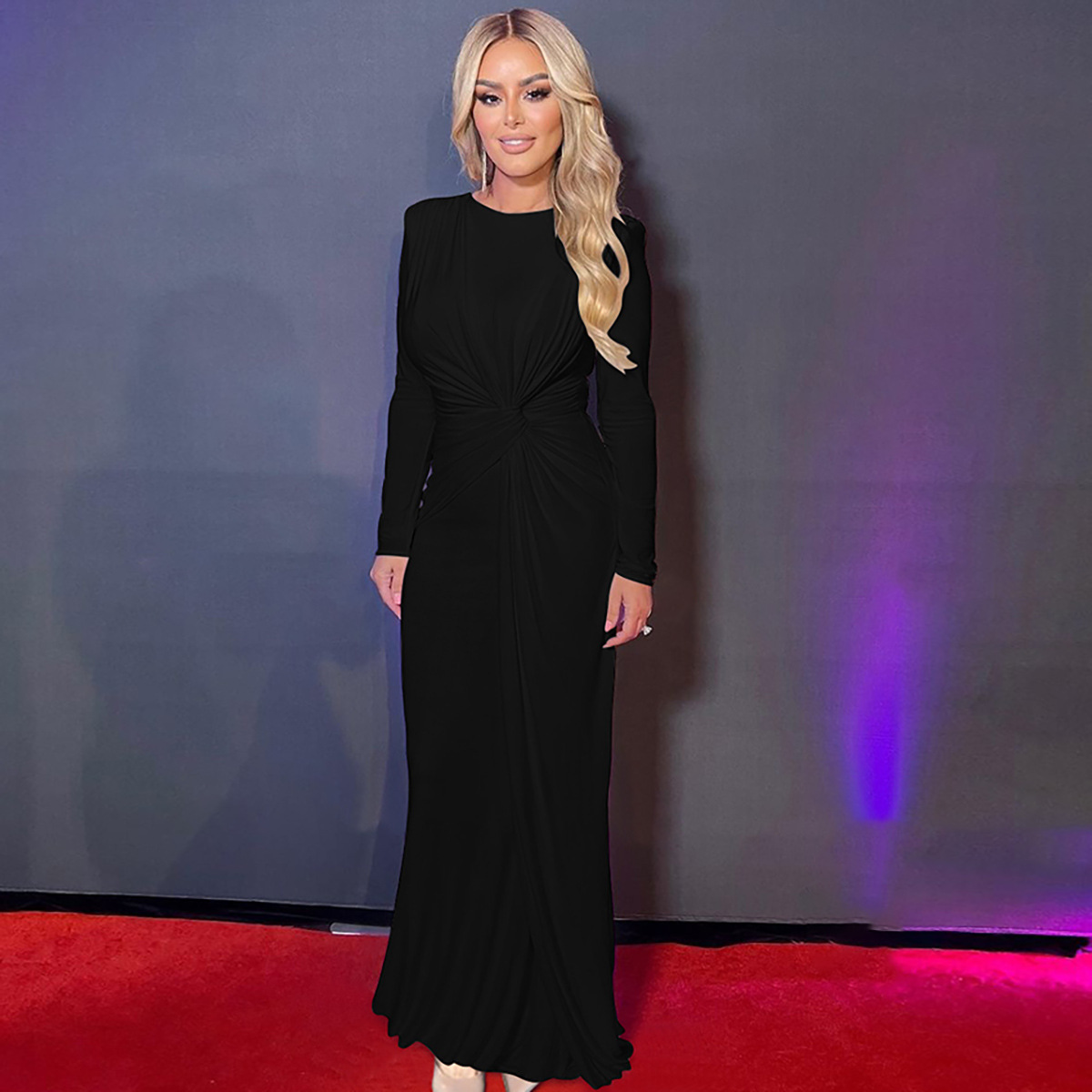Elegant A-line Long Sleeve Evening Party Dress For Women Floor-length Vintage Style Anti-wrinkle And Breathable Suitable For Autumn Spring Seasons Elegant A-line Long Sleeve Evening Party Dress For Women Floor-length Vintage Style Anti-wrinkle And Breathable Suitable For Autumn Spring Seasons