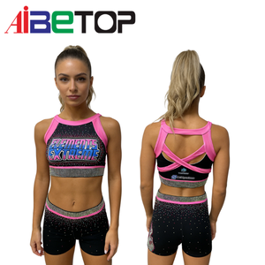 Tenue de danse élégante pour cheerleading, rose violet, avec haut dos nu à bretelles croisées et jupe fluide en mousseline, pour la performance et l'entraînement - Product Image 1