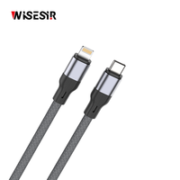 Câble de données WISESIR Type C vers USB-C en alliage d'aluminium avec double port 3A, charge rapide 27W 3.0 PD pour appareil photo