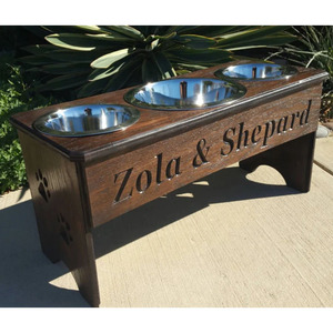 Wooden Pet Feeding Station <b>Raised</b> Feeder 3 <b>Bowl</b> <b>Dog</b> Stand - Product Image 1