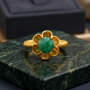 New Classic Small Flower Shape Emerald Gemstone <b>Ring</b> 18k Gold Plated Sterling Silver Wholesale Fashion Jewelry - Product Image 2
