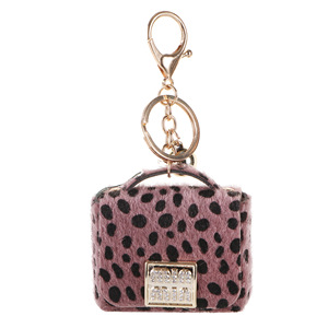 Mini sac en fausse fourrure classique à imprimé léopard, porte-clés, petite pochette, breloque pour clés de voiture avec clochette - Product Image 4