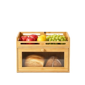 Boîte à pain en bambou avec fenêtre de visualisation 15,7 pouces, rangement alimentaire de cuisine, support pour fruits et légumes, patins antidérapants - Product Image 3
