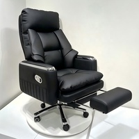 Fauteuil de bureau exécutif inclinable noir à dossier haut, grande capacité (500 lbs), avec repose-pieds, massage vibrant à 6 points et chaleur apaisante