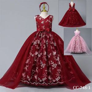 Jupe de princesse pour filles, style euro-américain, en satin floral <span class=keywords><strong>crochet</strong></span>é, pour fêtes formelles, anniversaires, spectacles, vêtements pour enfants - Product Image 2