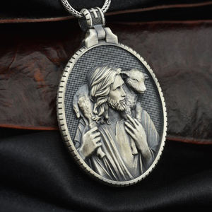 Collier pendentif ovale Jésus en étain sans plomb pour homme, articles religieux catholiques en gros, bijoux, <span class=keywords><strong>Saint</strong></span> François, chrétien - Product Image 6