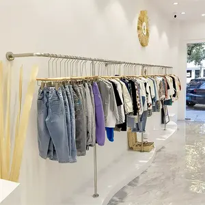 CIRI Wholesale Luxury Clothing Store Display Stands Store Garment Clothing Racks Gold Display Clothes Rack For Clothing Store
