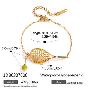 Raquettes dégoulinant d'huile en acier inoxydable or 18 carats styles de sport raquette de tennis en forme de pendentif bracelet collier ensemble pour femmes - Product Image 6