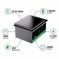 Batterie de camion au lithium LiFePO4 25,6 V 300 Ah 7,68 kWh avec climatiseur de stationnement, surveillance par application GPS, BMS 200 A, IP67, 6000+ cycles