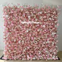 Fabrik Großhandel Roll up Pink Flower Wall Hintergrund 8ft X 8ft Hochwertige künstliche rosa Blumen Hochzeits dekoration Wand