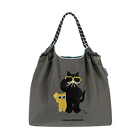 Sac à main tendance de marque avec motif brodé chaton de dessin animé, sac de shopping moyen en tissu Oxford et nylon, fermeture ouverte, idéal pour le quotidien