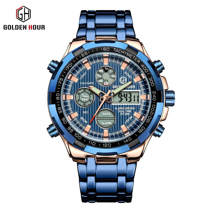 Золотой час GH -108 мужские наручные часы Спорт цифровой браслет 3 обратный отсчет времени мужские часы, часы из нержавеющей стали мужские бизнес