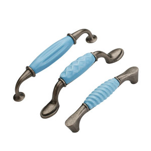 Lideshi Blue Ceramic Cabinet Handles 6121 6123 Bar Shape Antique Nickel Drawer Pulls For <b>Wardrobe</b> Door - Product Image 2