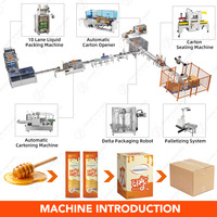 Machine d'emballage entièrement automatique pour sachets de beurre de cacahuète et de lait concentré à scellage 3 côtés, ligne d'emballage de sachets de sauce en carton