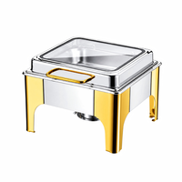 Liyunda – Présentoir alimentaire semi-orné de dorure 6L, en acier inoxydable, pour buffet, chauffe-plats carré pour fêtes et buffets
