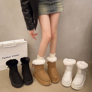 Ladies Velvet Thick Soled Snow Boots 2025 Winter New Style Bow Warm Large Women's Shoes - Product Image 2