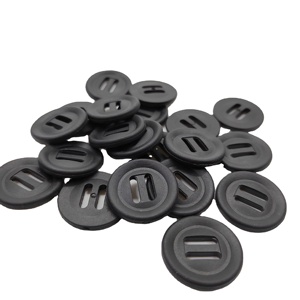 Nút nhựa cao su tròn đen 2 lỗ dài dùng cho dây đai vải, dành cho quần yếm đen - Product Image 1