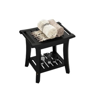 Tabouret de salle de bain imperméable Autonomy, noir, en bambou massif, avec étagère de rangement, pour personnes âgées et femmes enceintes - Product Image 1
