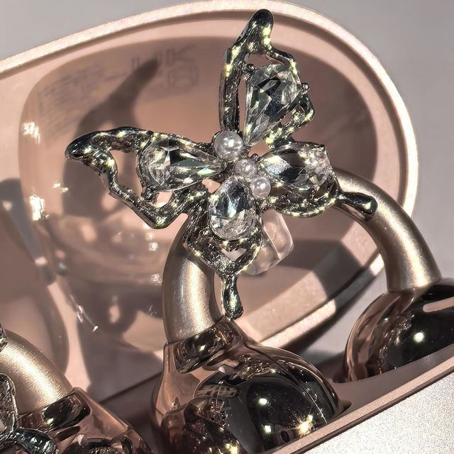 Earphone Wireless Bluetooth Jewelry with Butterfly Bow Super Shiny Decoration for Open Ear Clip Earbuds Fashion Earring