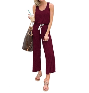 Tuta Casual senza maniche da <span class=keywords><strong>donna</strong></span> <span class=keywords><strong>con</strong></span> <span class=keywords><strong>elastico</strong></span> in vita e coulisse <span class=keywords><strong>pantaloni</strong></span> girocollo tinta unita - Product Image 1