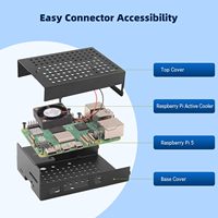 Casing Jaring Logam Paduan Aluminium Tahan Lama dengan Kipas Pendingin Kompatibel dengan Raspberry Pi 5 4GB 8GB-Modul dan Kit Elektronik