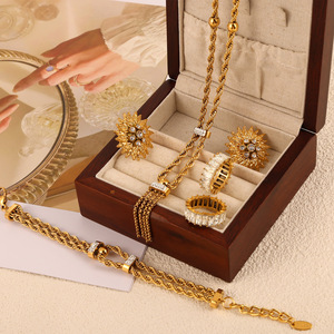 Luxury Vintage 5-Piece <strong>Set</strong> Full Crystal Diamond Necklace Earrings and <strong>Watch</strong> for Women <strong>Gold</strong> Plated Zircon Jewelry Gift - Product Image 6
