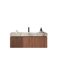 Vanité de salle de bain tendance style latte Armoires de salle de bain en placage de bois sur mesure avec comptoir d'évier intégré Offre des couleurs personnalisées
