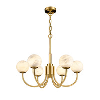 Lustre en laiton à hauteur réglable, style nordique moderne, simple et luxueux, romantique, pour salle à manger et chambre, avec boules d'alabâtre, lumière blanc chaud