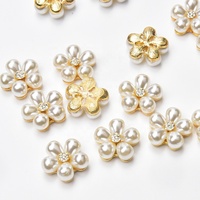 Kancing Mutiara Datar 20mm dengan Dasar Emas, Kristal Berbentuk Bunga, Hiasan untuk Perhiasan DIY, Aksesoris Pernikahan