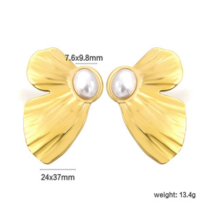 Pendientes de flor dorados con engaste de perlas para mujer, regalo, joyería de moda - Product Image 5