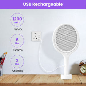 Raquette anti-insectes électrique 3200V UV LED, intérieur/extérieur, contrôle des moustiques, plastique, manche télescopique - Product Image 6