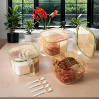 Pot à épices carré transparent 4-en-1 écologique pour la maison, avec compartiments multiples pour le poivre, cuillère incluse, compatible lave-vaisselle et four