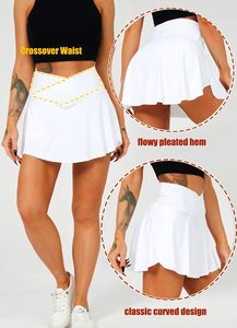 Women <strong>White</strong> Custom logo v Cut Crossover High Waisted Athletic Golf <strong>Skorts</strong> 2 in 1 Sports <strong>Tennis</strong> Skirts With Pockets - Product Image 2