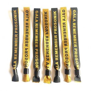 Custom <b>Wedding</b> Party Hand Band Gold Foil Screen Printed Logo Waterproof Woven Polyester Satin <b>Ribbon</b> Bracelet for Promotional - Product Image 2