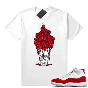 Kersen 11S Sneaker Match Wit Ijs Jays Print 100 Katoen Unisex Grafische T-Shirt Voor Heren Streetwear Heren T-Shirt